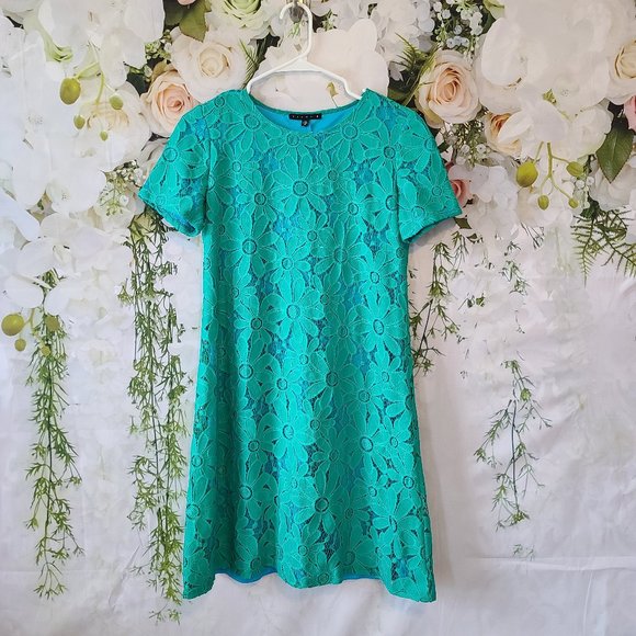 Tiana B Turquoise Lace Floral Short Sleeve Dress Size 8 - Picture 1 of 2
